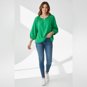 NWT Adrienne Vittadini Ballon Sleeve Blouse Green Size 2X